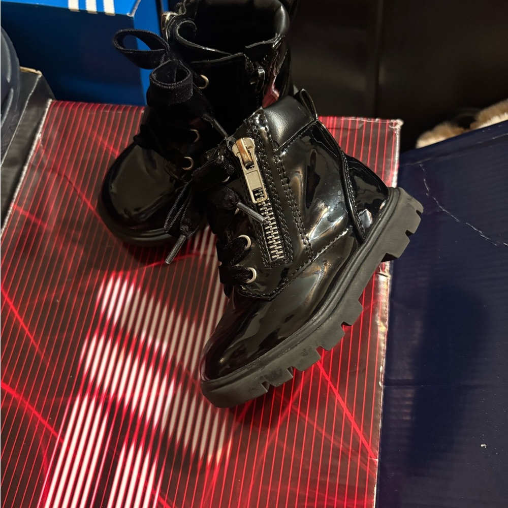 Black Patent Leather Boots with Zipper